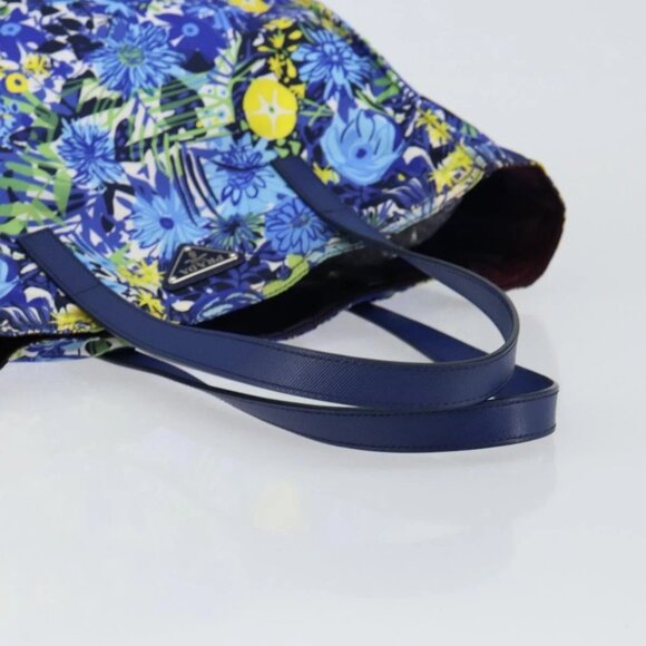 PRADA Tote Bag Nylon Leather Blue Silver Auth 147405 - Picture 9 of 16